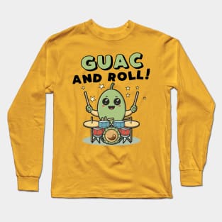 Guac and Roll; Kawaii Avocado Drummer Long Sleeve T-Shirt